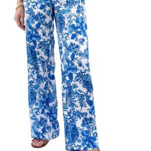 NEW S Italy Bognar Blu Wide Leg Pant Paisley Blue Mediterranean Print Luxury